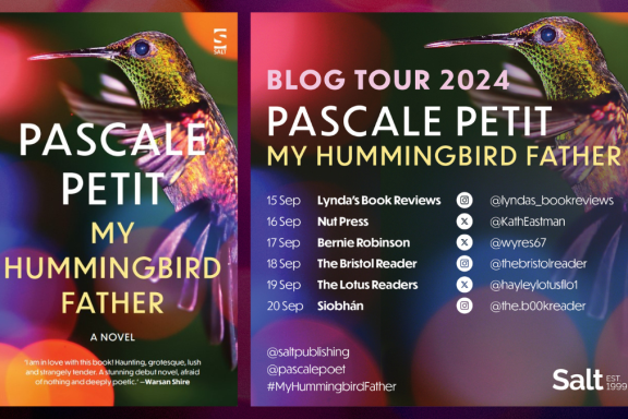 Blog tour poster and cover image for My Hummingbird Father